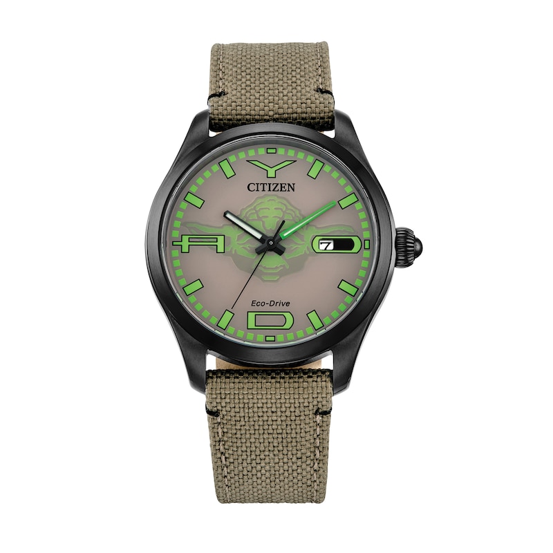 Main Image 1 of Men's Citizen Eco-Drive® Star Wars™ Yoda™ Beige Nylon Strap Watch with Brown Dial (Model: BM6839-06W)