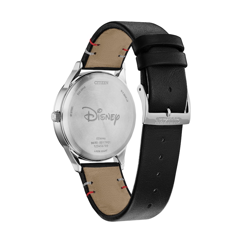 Citizen Eco-Drive® Mickey Mouse & Friends Shadow Black Leather Strap Watch with White Dial (Model: BV1130-03W)