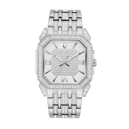 Men's Bulova Octava Crystal Watch with Octagonal Silver-Tone Dial (Model: 96A285)