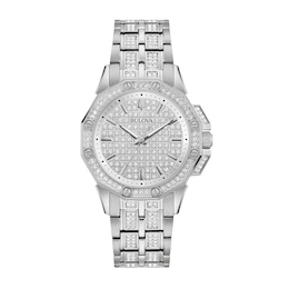 Ladies' Bulova Octava Crystal Watch with Silver-Tone Dial (Model: 96L305)