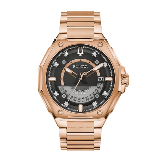 Men's Bulova Precisionist X Diamond Accent Rose-Tone Watch With Black Dial (Model: 97D129)