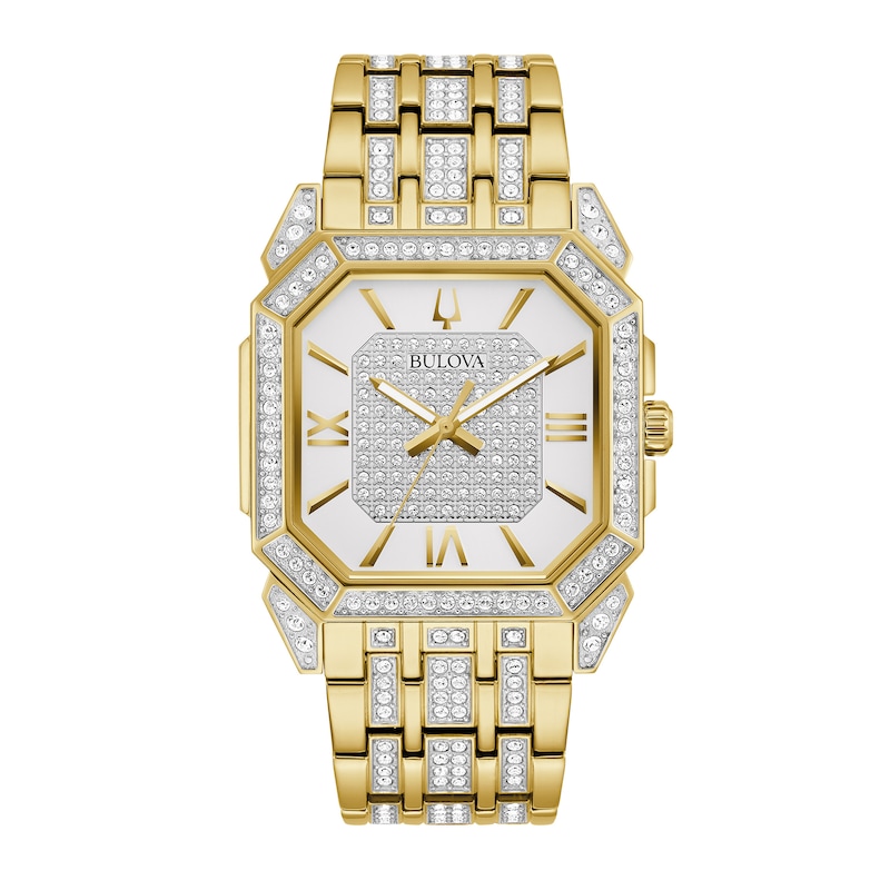 Main Image 1 of Men's Bulova Octava Crystal Gold-Tone Watch with Octagonal Silver-Tone Dial (Model: 98A295)