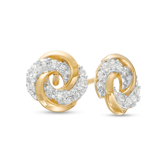 Child's Cubic Zirconia Love Knot Stud Earrings In 14K Gold