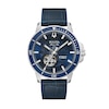 Thumbnail Image 0 of Men's Bulova Marine Star Automatic Blue Leather Strap Watch with Blue Skeleton Dial (Model: 96A291)