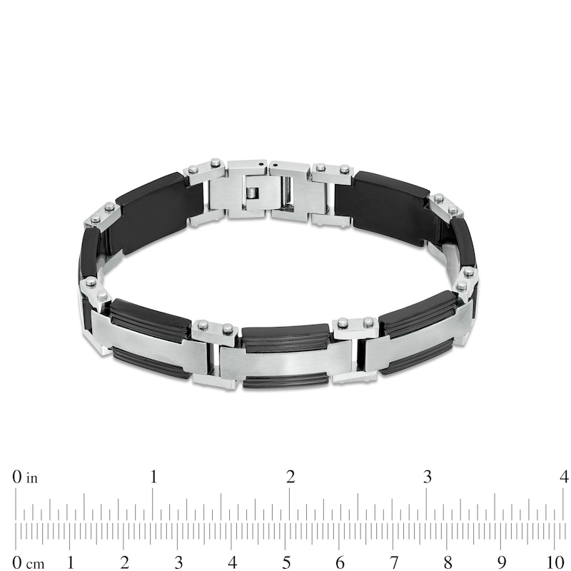 Black Accented and Silver Tone Stainless Steel Metal Watch Band 24