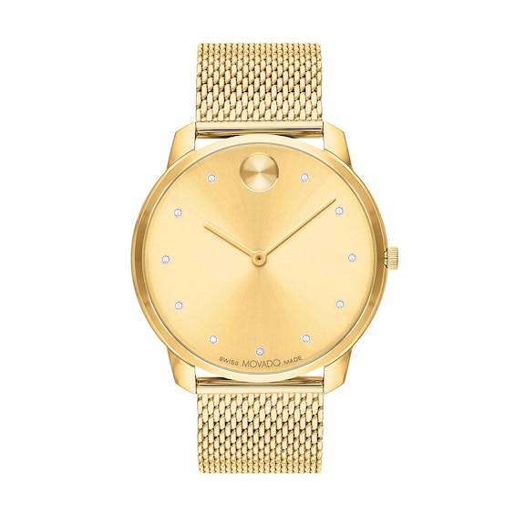 Men's Movado BoldÂ® Thin Crystal Accent Gold-Tone IP Mesh Watch With Gold-Tone Dial (Model: 3600903)