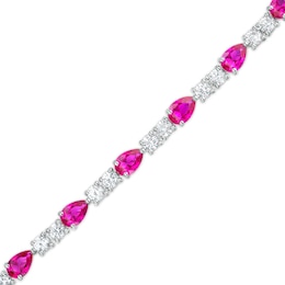 Pear-Shaped Lab-Created Ruby and White Lab-Created Sapphire Line Bracelet in Sterling Silver – 7.25&quot;