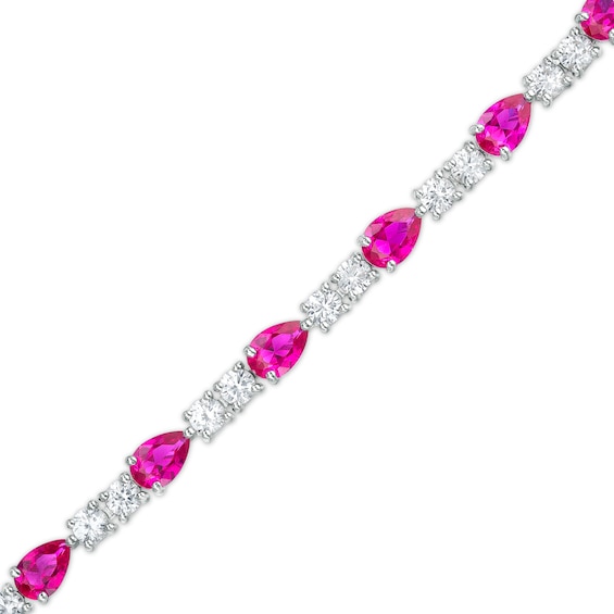 Pear-Shaped Lab-Created Ruby And White Lab-Created Sapphire Line Bracelet In Sterling Silver â 7.25