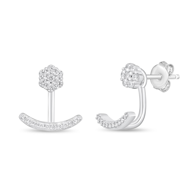 1/4 CT. T.W. Multi-Diamond Curved Bar Front/Back Earrings in Sterling Silver