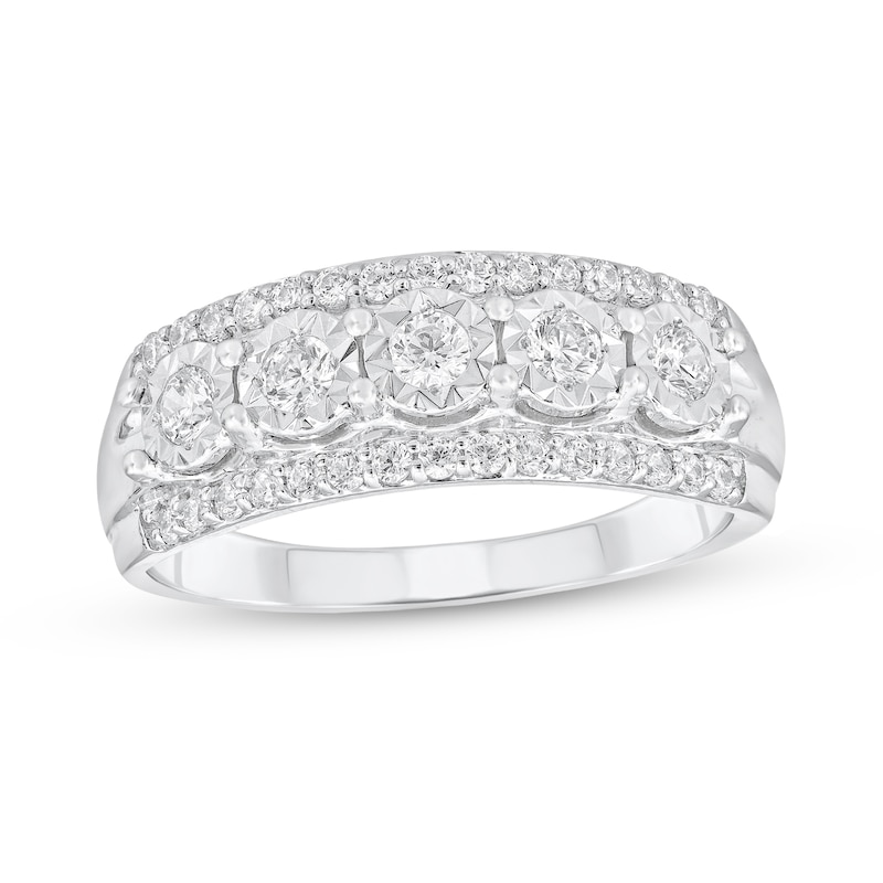 Main Image 1 of 1/2 CT. T.W. Diamond Triple Row Five Stone Anniversary Band in 10K White Gold