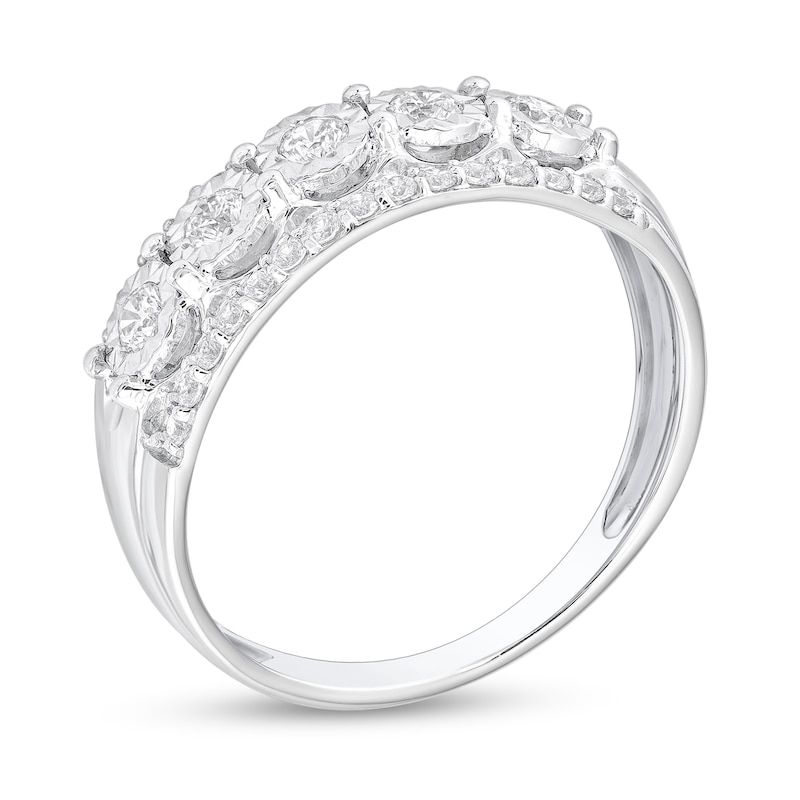 Main Image 2 of 1/2 CT. T.W. Diamond Triple Row Five Stone Anniversary Band in 10K White Gold