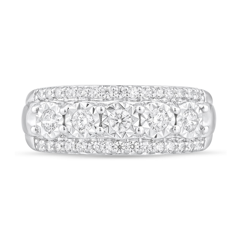 Main Image 3 of 1/2 CT. T.W. Diamond Triple Row Five Stone Anniversary Band in 10K White Gold