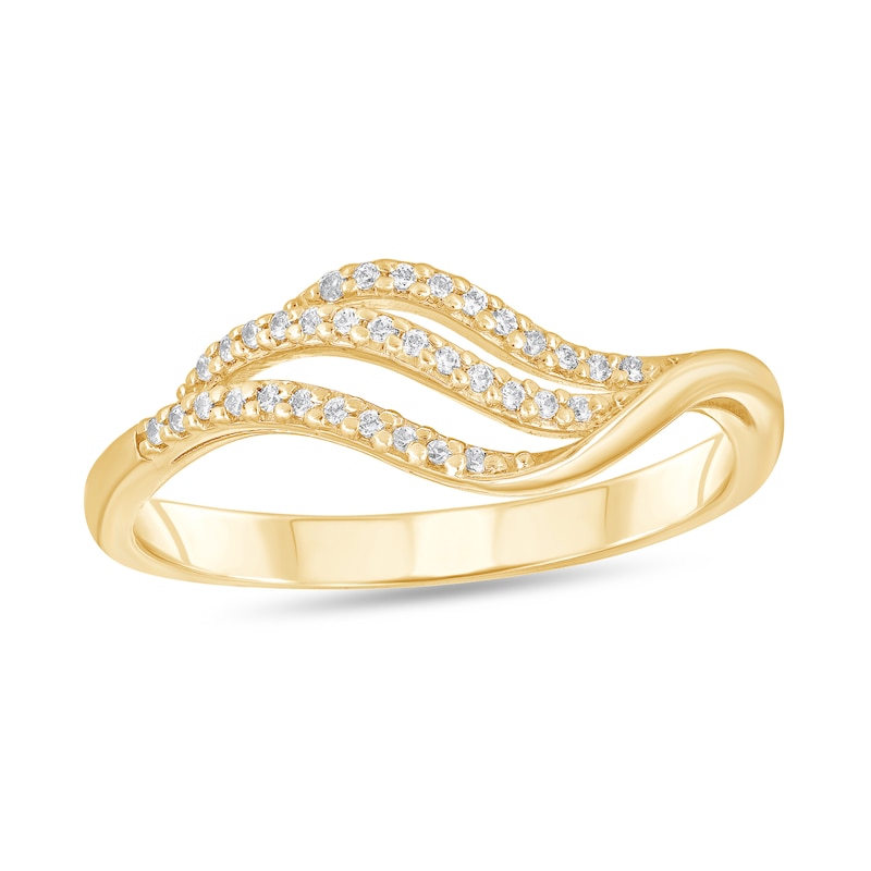 Main Image 1 of 1/10 CT. T.W. Diamond Triple Row Wave Ring in 10K Gold