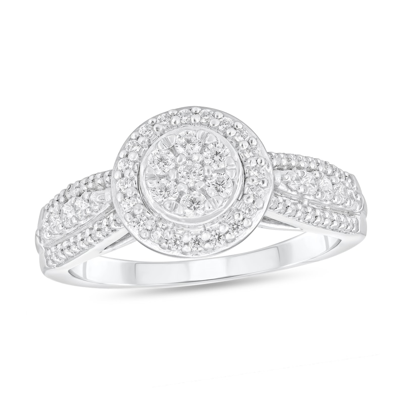 Main Image 1 of 1/2 CT. T.W. Multi-Diamond Frame Triple Row Engagement Ring in 10K White Gold