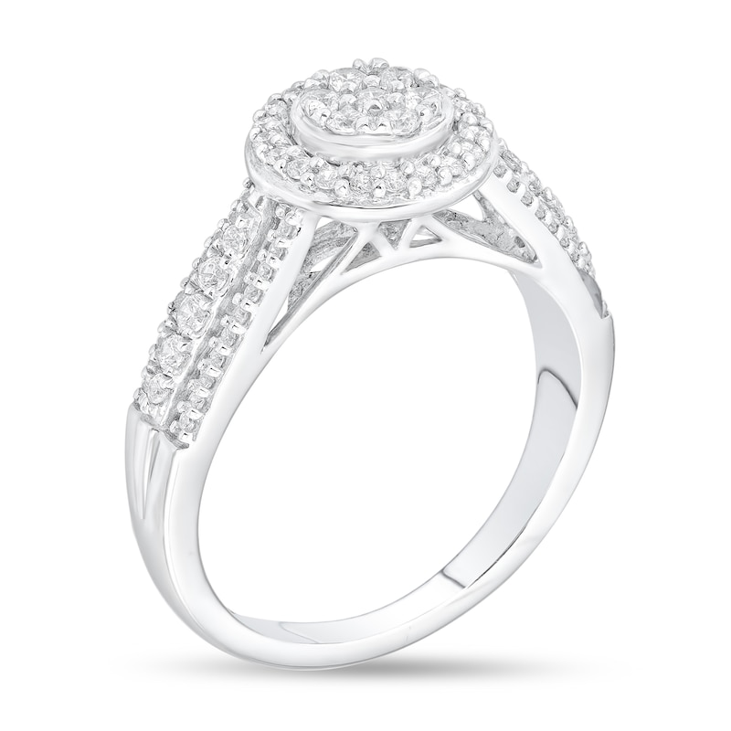 Main Image 2 of 1/2 CT. T.W. Multi-Diamond Frame Triple Row Engagement Ring in 10K White Gold