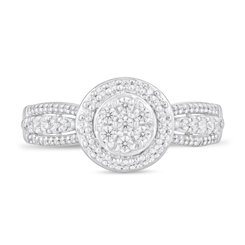 Main Image 3 of 1/2 CT. T.W. Multi-Diamond Frame Triple Row Engagement Ring in 10K White Gold