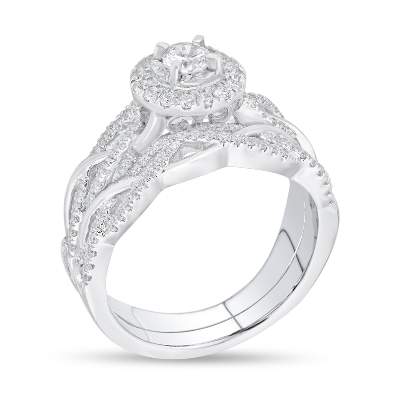 Main Image 2 of 3/4 CT. T.W. Diamond Frame Twist Shank Bridal Set in 14K White Gold