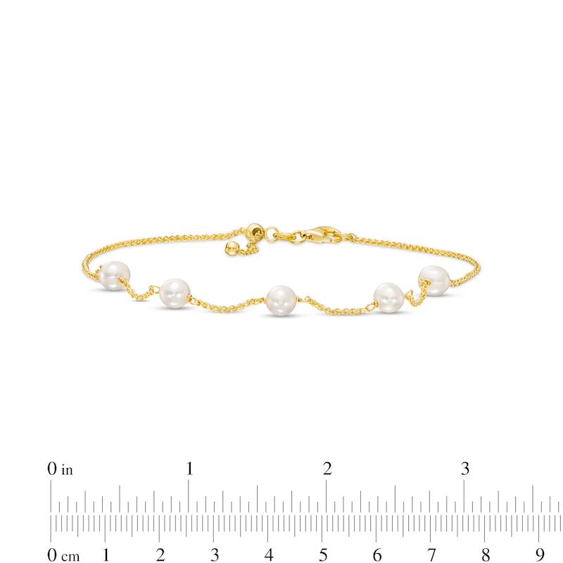 Main Image 3 of 5.5-6.0mm Freshwater Cultured Pearl Station Sliding Anklet in Sterling Silver with 18K Gold Plate-10&quot;