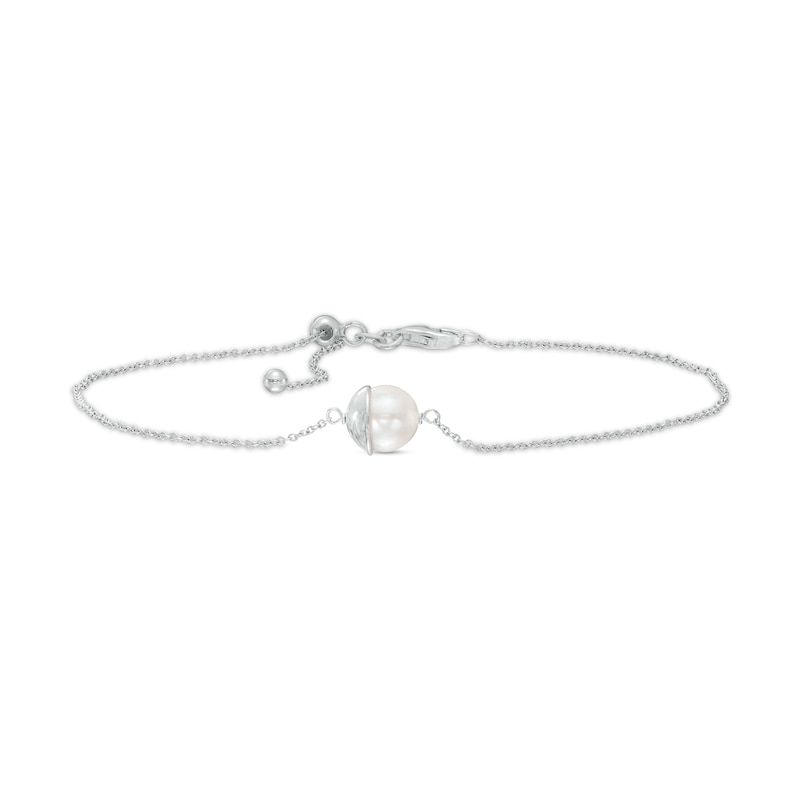 Main Image 1 of 7.5-8.0mm Freshwater Cultured Pearl Sliding Anklet in Sterling Silver-10&quot;