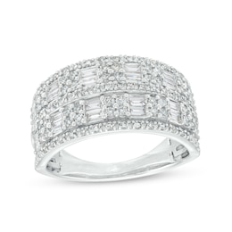 1 CT. T.W. Baguette and Round Diamond Multi-Row Anniversary Band in 10K White Gold