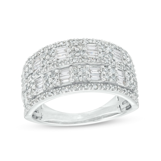 1 CT. T.W. Baguette And Round Diamond Multi-Row Anniversary Band In 10K White Gold