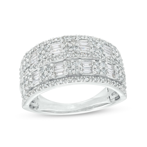 1 CT. T.W. Baguette and Round Diamond Multi-Row Anniversary Band in 10K ...