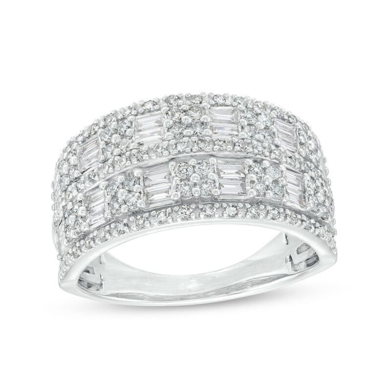 Main Image 1 of 1 CT. T.W. Baguette and Round Diamond Multi-Row Anniversary Band in 10K White Gold