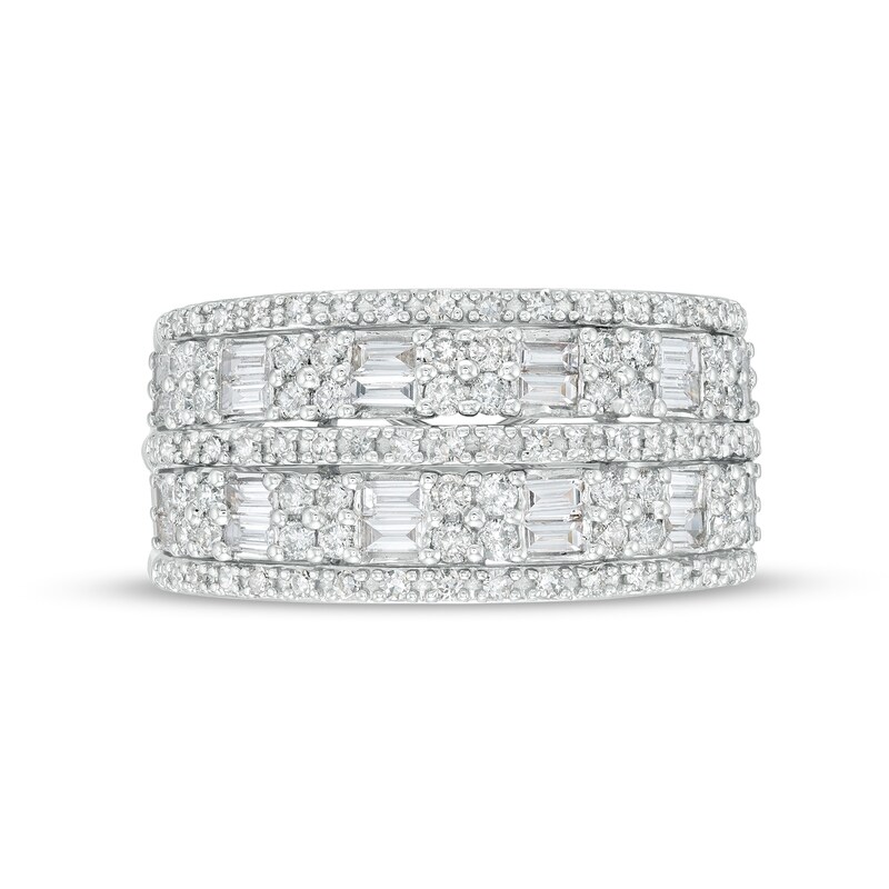 Main Image 4 of 1 CT. T.W. Baguette and Round Diamond Multi-Row Anniversary Band in 10K White Gold