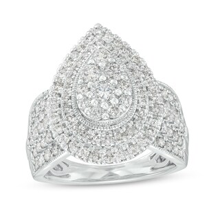 2 Ct. T.W. Composite Pear-Shaped Diamond Double Frame Vintage-Style Engagement Ring in 10K White Gold
