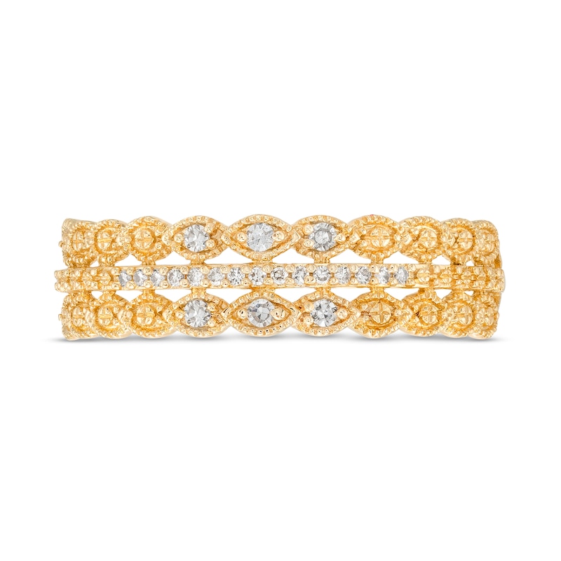 Main Image 4 of 1/15 CT. T.W. Diamond Scallop Edge Triple Row Stackable Vintage-Style Anniversary Band in 10K Gold