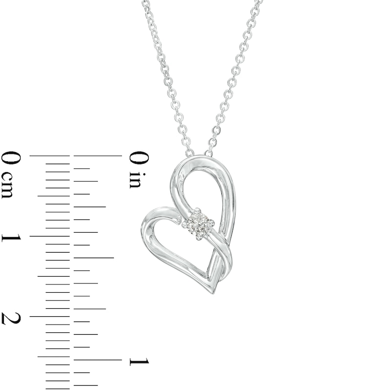 Main Image 3 of Two in Love 1/10 CT. Diamond Solitaire Crossover Ribbon Tilted Loop Heart Pendant in 10K White Gold – 19&quot;