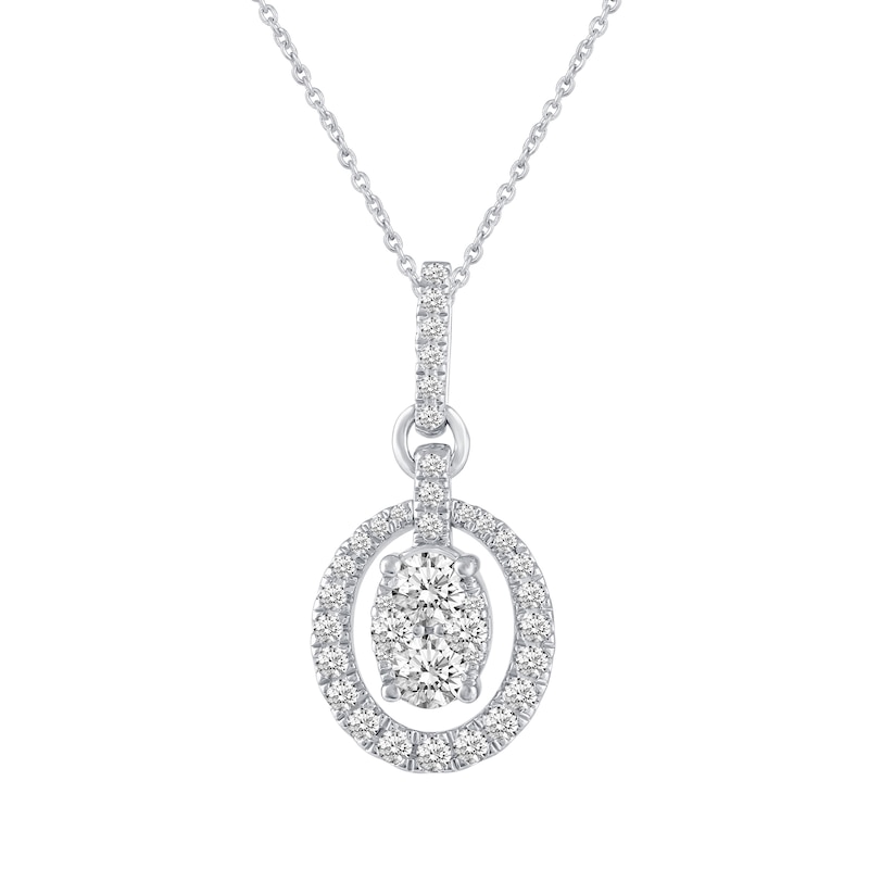 Main Image 1 of 5/8 CT. T.W. Oval-Shaped Multi-Diamond Open Frame Pendant in 14K White Gold