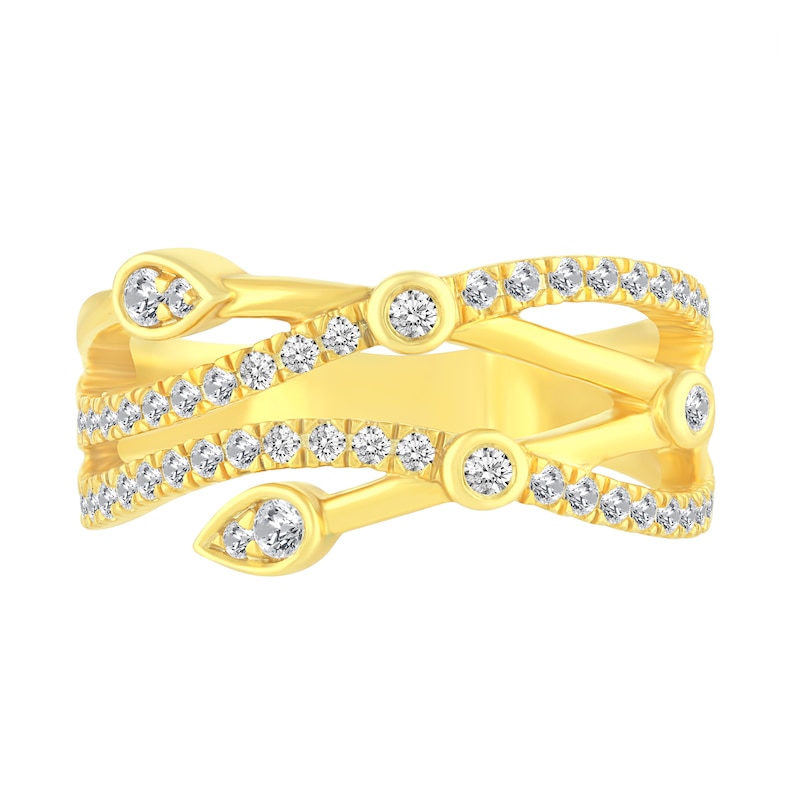 Main Image 2 of 1/2 CT. T.W. Diamond Orbit-Style Multi-Row Crossover Ring in 14K Gold