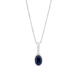 Oval Blue Sapphire and Diamond Accent Stacked Twist Bail Pendant in 10K White Gold