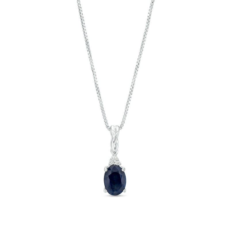 Oval Blue Sapphire and Diamond Accent Stacked Twist Bail Pendant in 10K ...