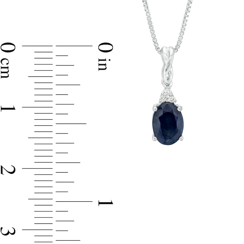 Main Image 3 of Oval Blue Sapphire and Diamond Accent Stacked Twist Bail Pendant in 10K White Gold