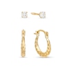 Thumbnail Image 0 of Child's Cubic Zirconia Solitaire Stud and Graduated Swirl Hoop Two Pair Earrings Set in 14K Gold