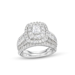 2 CT. T.W. Princess-Cut Diamond Cushion Frame Triple Row Bridal Set in 14K White Gold (I/I2)