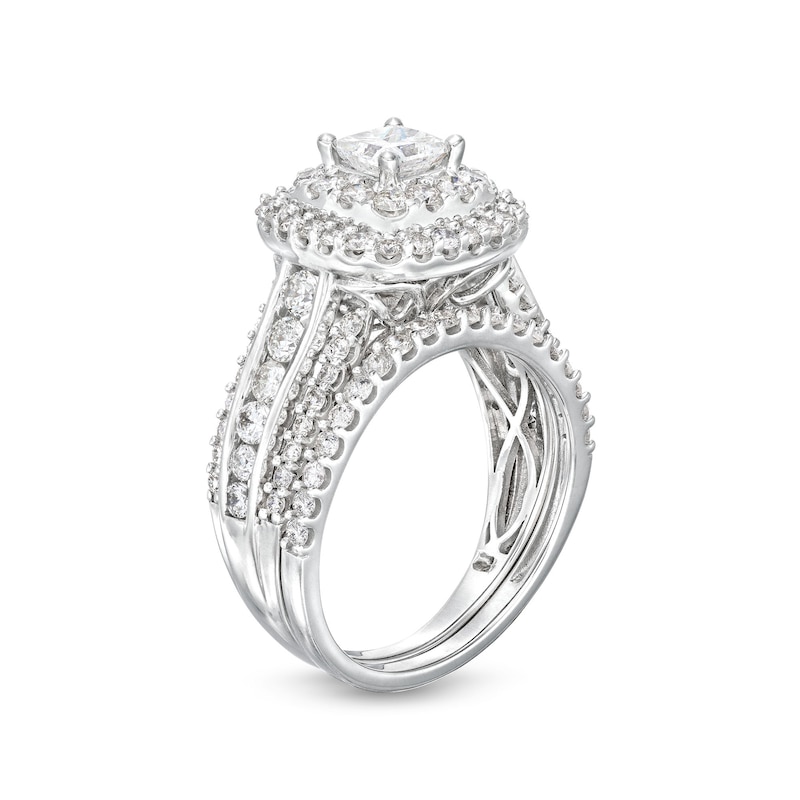 Main Image 3 of 2 CT. T.W. Princess-Cut Diamond Cushion Frame Triple Row Bridal Set in 14K White Gold (I/I2)