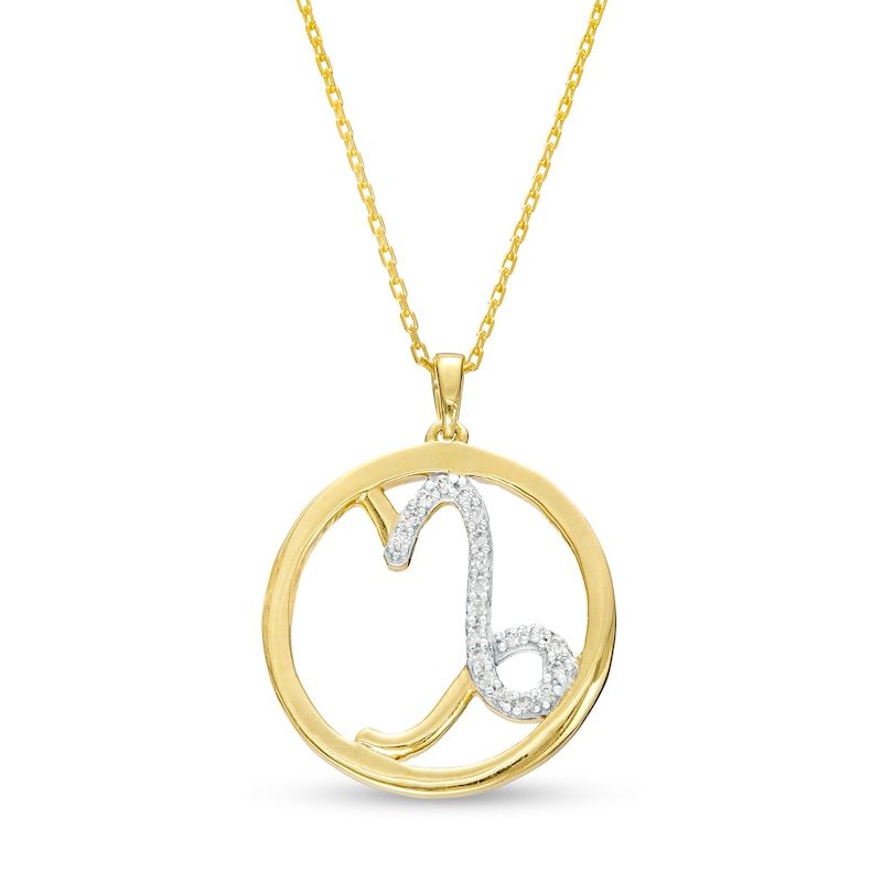 Main Image 1 of 1/10 CT. T.W. Diamond Capricorn Zodiac Sign Open Circle Pendant in Sterling Silver with 14K Gold Plate