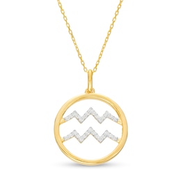 1/8 CT. T.W. Diamond Aquarius Zodiac Sign Open Circle Pendant in Sterling Silver with 14K Gold Plate