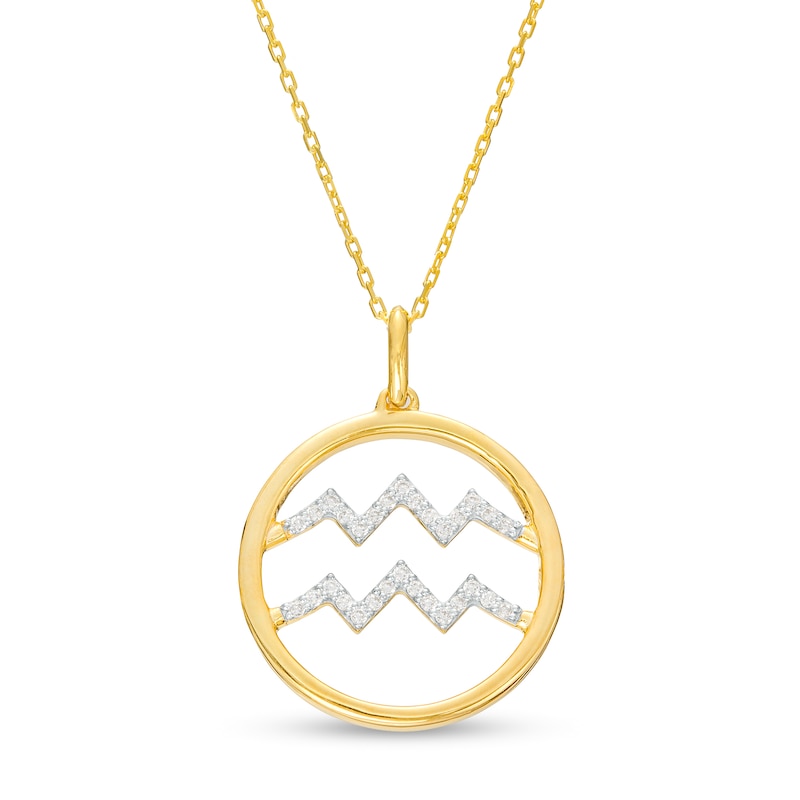 Main Image 1 of 1/8 CT. T.W. Diamond Aquarius Zodiac Sign Open Circle Pendant in Sterling Silver with 14K Gold Plate