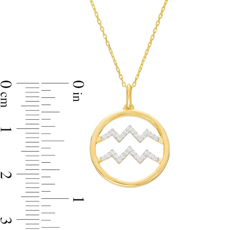 Main Image 3 of 1/8 CT. T.W. Diamond Aquarius Zodiac Sign Open Circle Pendant in Sterling Silver with 14K Gold Plate