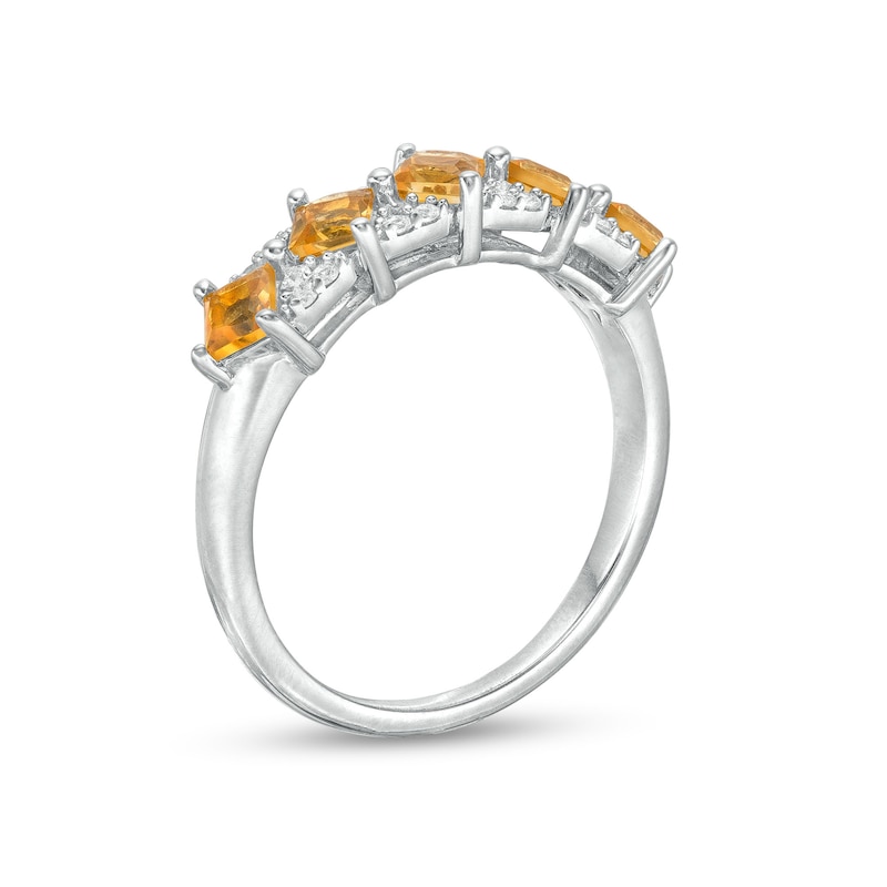 Main Image 3 of 3.0mm Princess-Cut Citrine and White Lab-Created Sapphire Five Stone Band in Sterling Silver