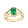 Thumbnail Image 0 of Oval Lab-Created Emerald and White Lab-Created Sapphire Triple Row Ring in Sterling Silver with 10K Gold Plate – Size 7