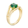 Thumbnail Image 2 of Oval Lab-Created Emerald and White Lab-Created Sapphire Triple Row Ring in Sterling Silver with 10K Gold Plate – Size 7