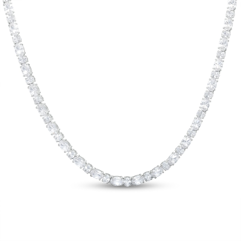 Main Image 1 of Oval White Lab-Created Sapphire Alternating Line Necklace in Sterling Silver