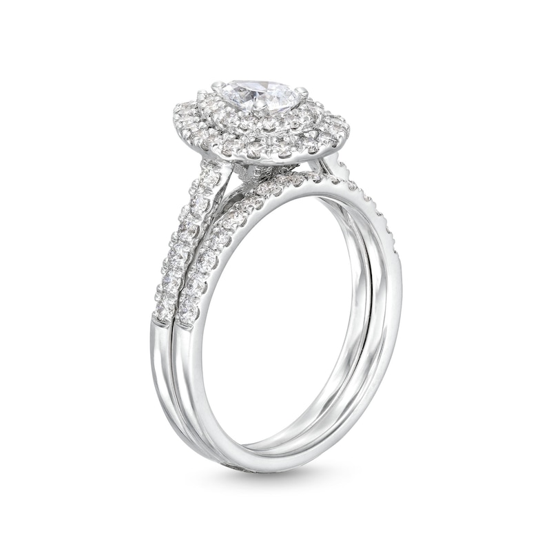 Main Image 3 of 1-1/2 CT. T.W. Pear-Shaped Diamond Frame Bridal Set in 14K White Gold (I/I1)