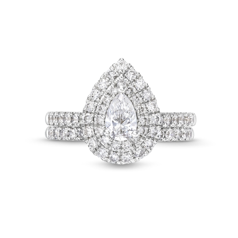 Main Image 4 of 1-1/2 CT. T.W. Pear-Shaped Diamond Frame Bridal Set in 14K White Gold (I/I1)