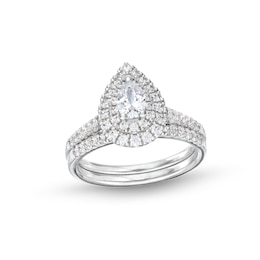 1 CT. T.W. Pear-Shaped Diamond Frame Bridal Set in 14K White Gold (I/I1)